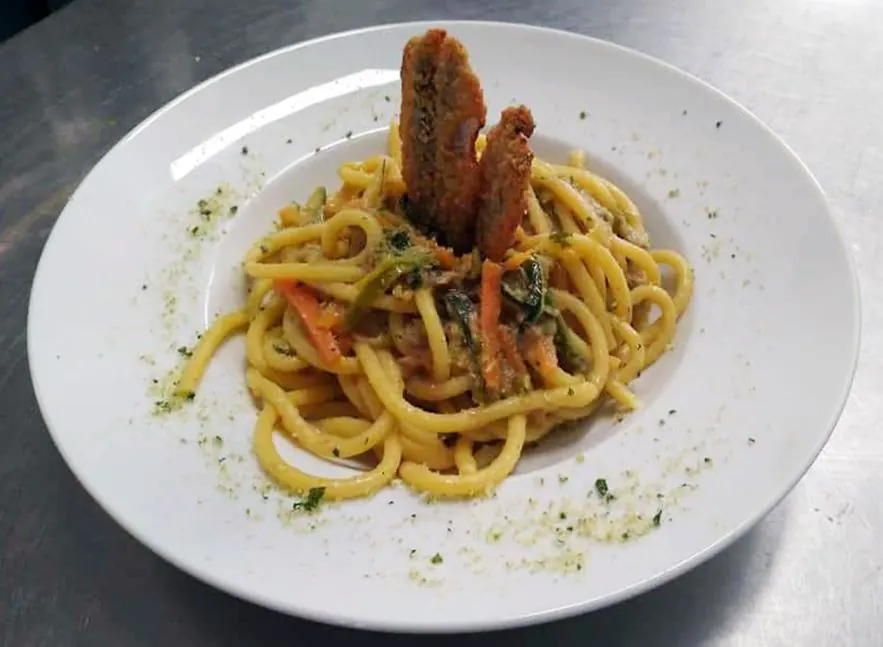 Bigoli al torchio con verdure